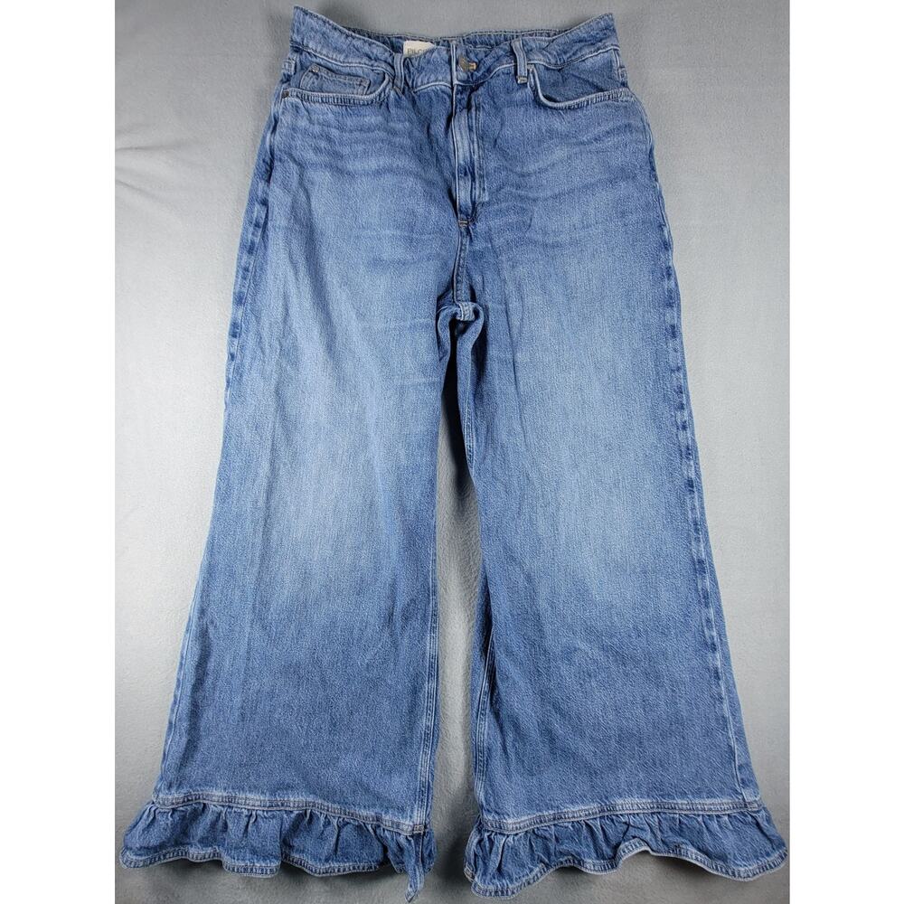 Pilcro Solene High Rise Wide Leg Ruffle Flare Jeans Women’s 30 Anthropologie - Picture 2 of 9